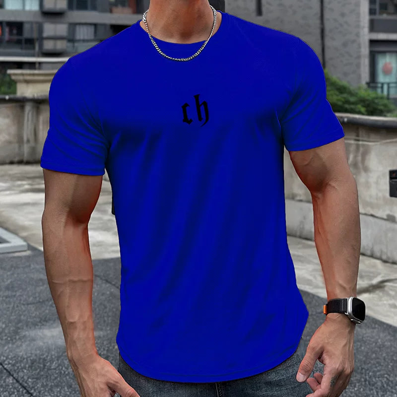 Mesh quick drying breathable sports short sleeved men's T-shirt, running training, muscle fitness, basketball, iron dog, brother trendy brand