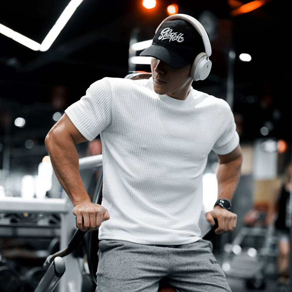 Heavy textured short sleeved men's T-shirt for sports, fitness, round neck, breathable, quick drying, muscle training, iron dog trend brand