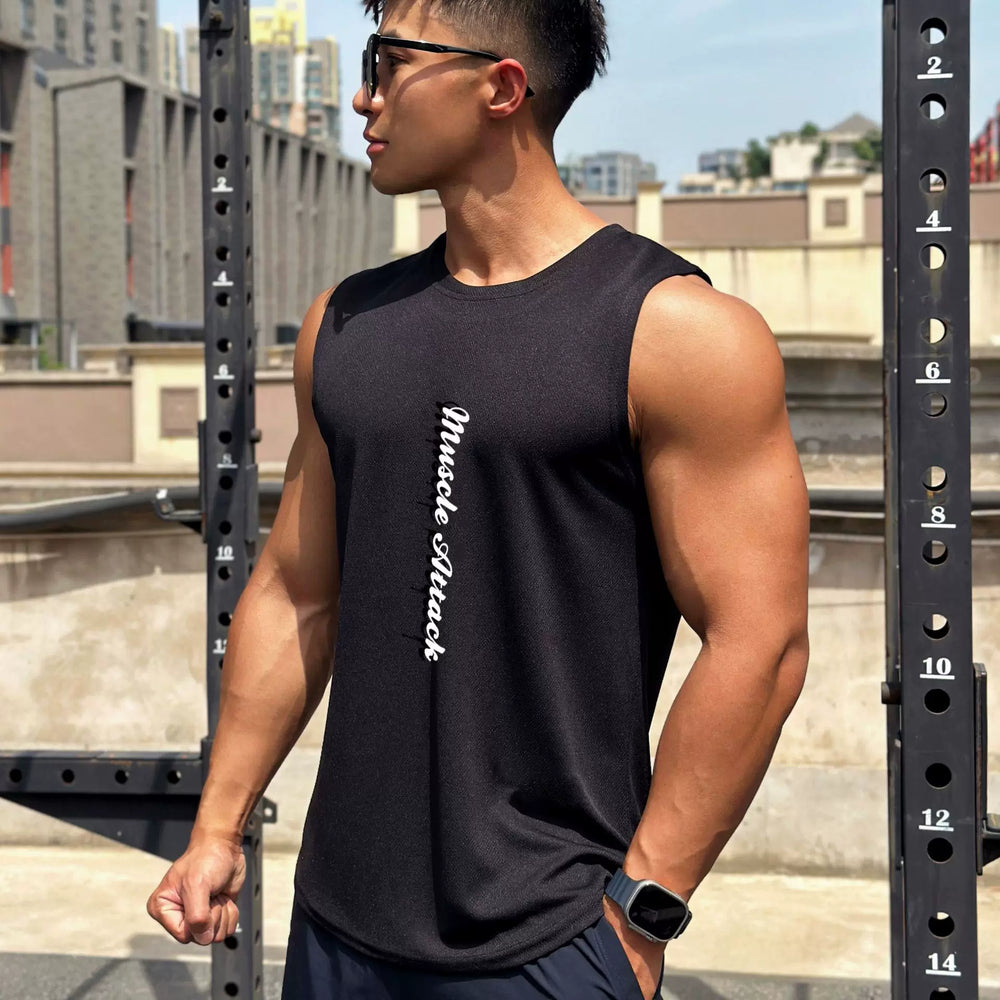 Sports vest for men, quick drying, breathable, elastic sleeveless, camisole, basketball, running, muscle training, fitness, iron dog, trendy brand