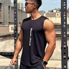 Sports vest for men, quick drying, breathable, elastic sleeveless, camisole, basketball, running, muscle training, fitness, iron dog, trendy brand