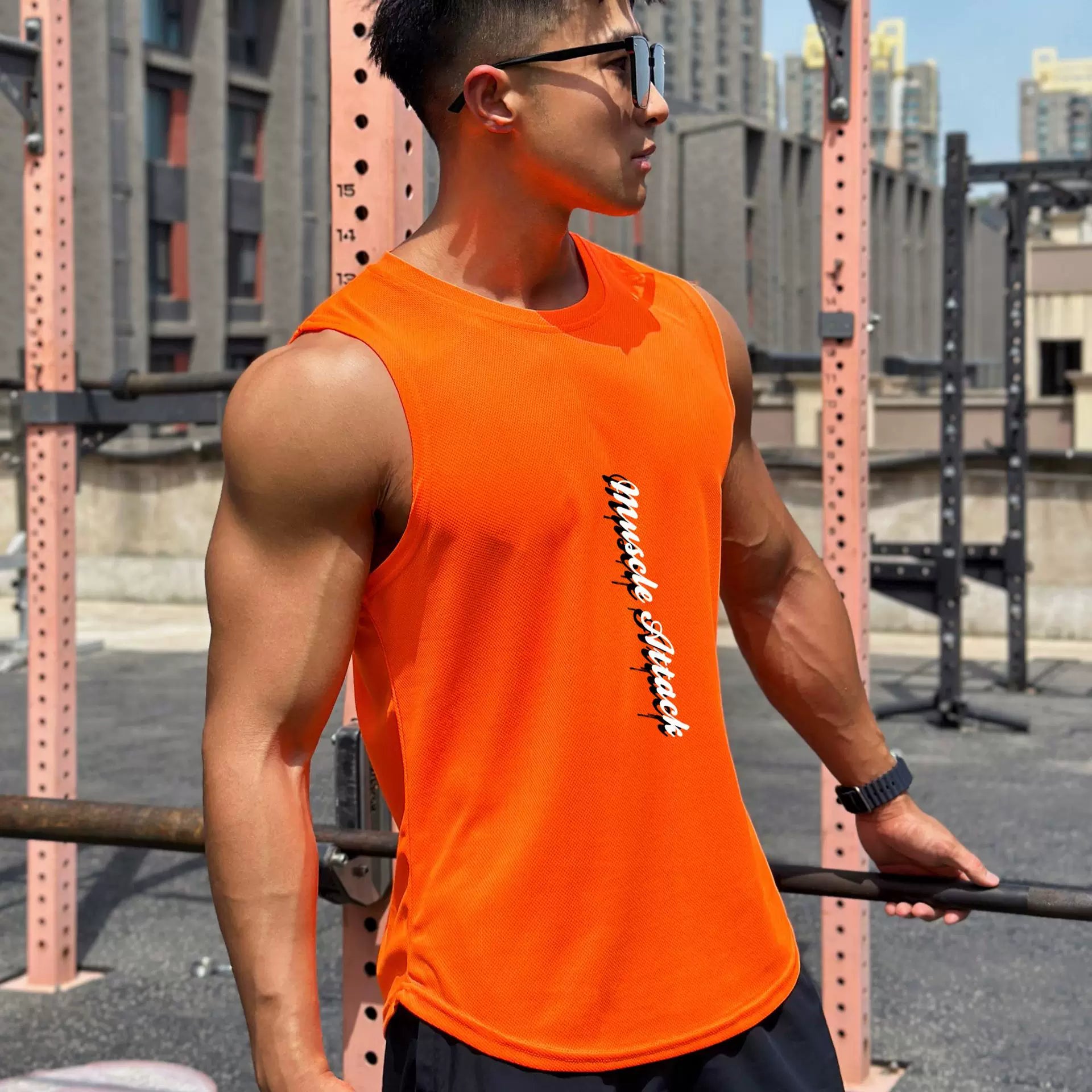 Sports vest for men, quick drying, breathable, elastic sleeveless, camisole, basketball, running, muscle training, fitness, iron dog, trendy brand