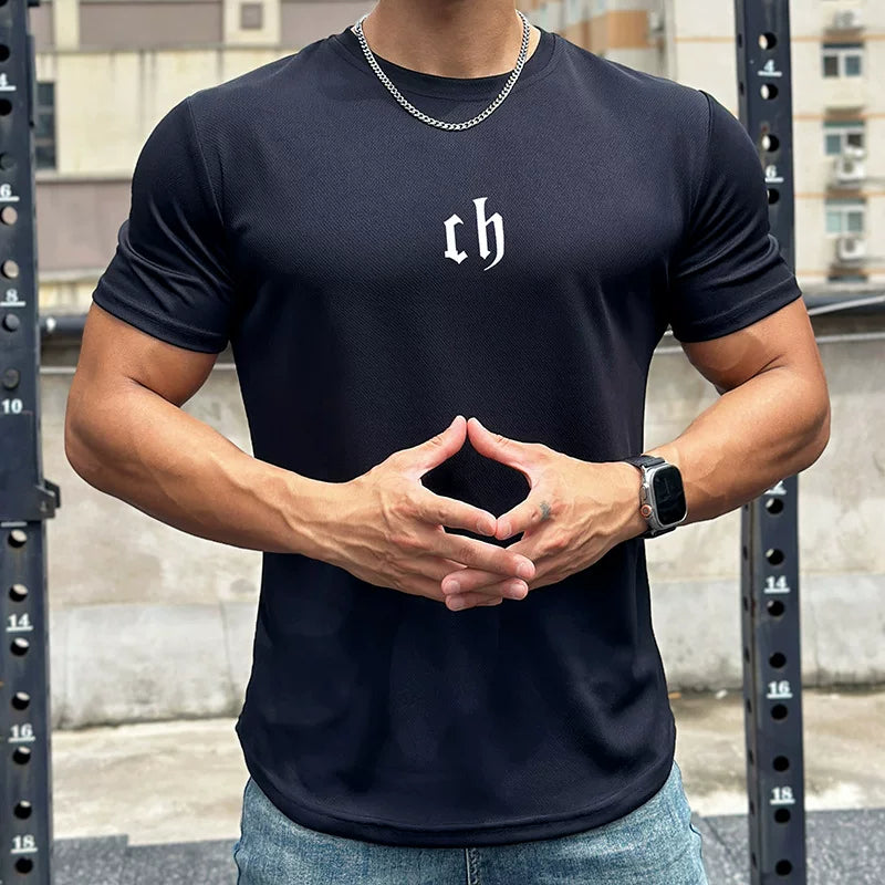 Mesh quick drying breathable sports short sleeved men's T-shirt, running training, muscle fitness, basketball, iron dog, brother trendy brand