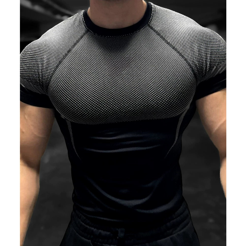 American fashion brand short sleeved men's round neck raglan sleeves, quick drying, breathable, elastic, sports, fitness, muscle massage, iron dog brothers