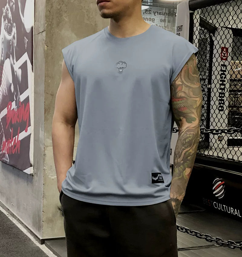 Western Blue Flower Element Sports Tank Top Men's Fitness Shirt, Shoulder, Sleeveless, Breathable, Speed Drying Training, Muscle Running, and Iron Dog Beating