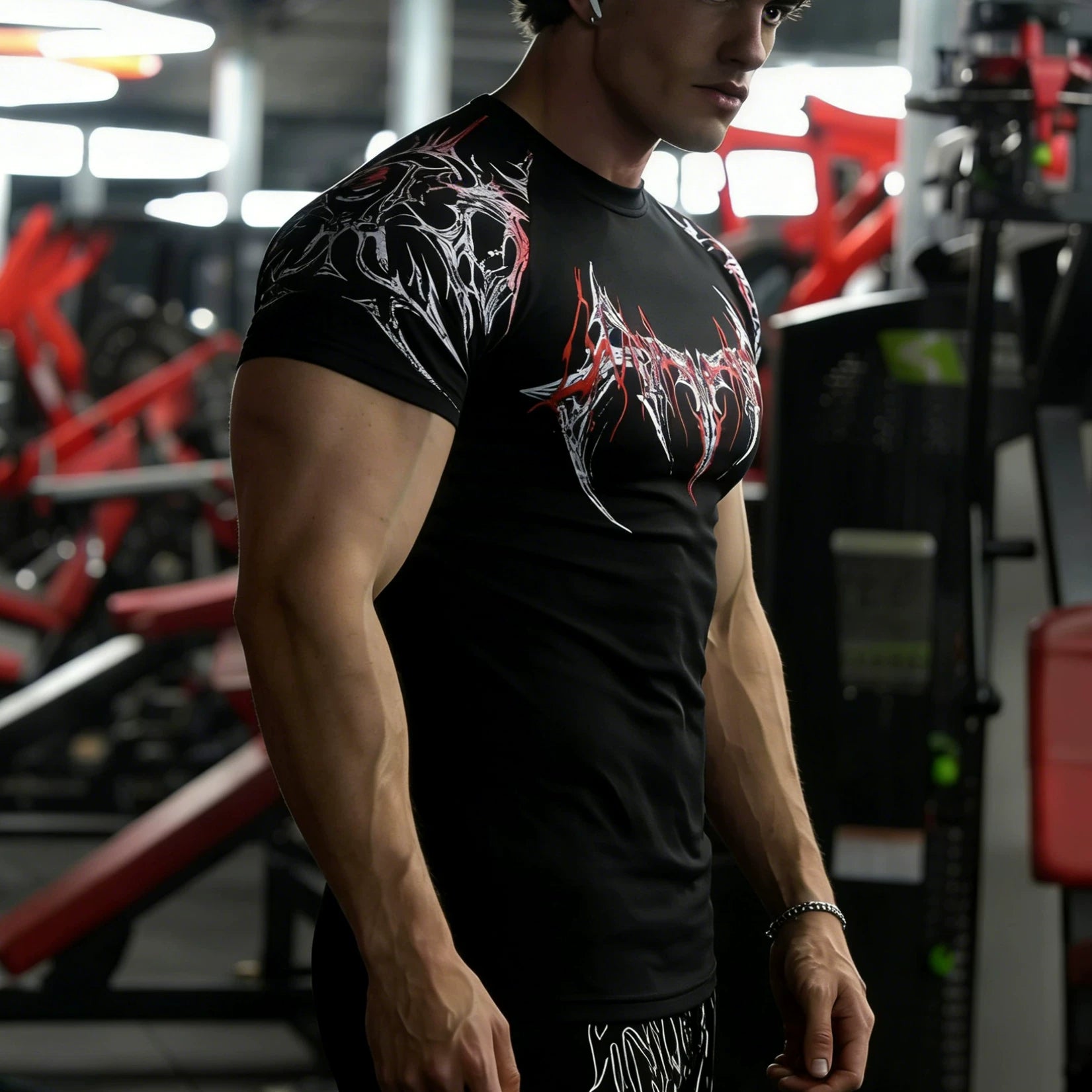 Sports short sleeved men's T-shirt, American trendy brand fitness, muscle massage, iron dog exercise, quick drying, breathable, elastic running, tight fitting
