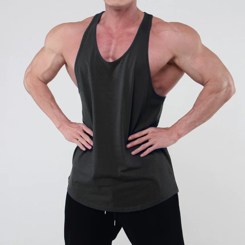 Sports and fitness clothing, men's tank top, I-shaped solid color, American fashion brand, muscle massage, iron dog training, running, breathable and elastic
