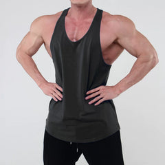 Sports and fitness clothing, men's tank top, I-shaped solid color, American fashion brand, muscle massage, iron dog training, running, breathable and elastic