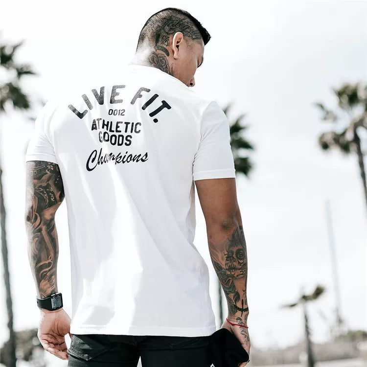 Summer new sports men's short sleeved T-shirt muscle fitness clothes, iron dog brothers, Meichao brand running training basketball