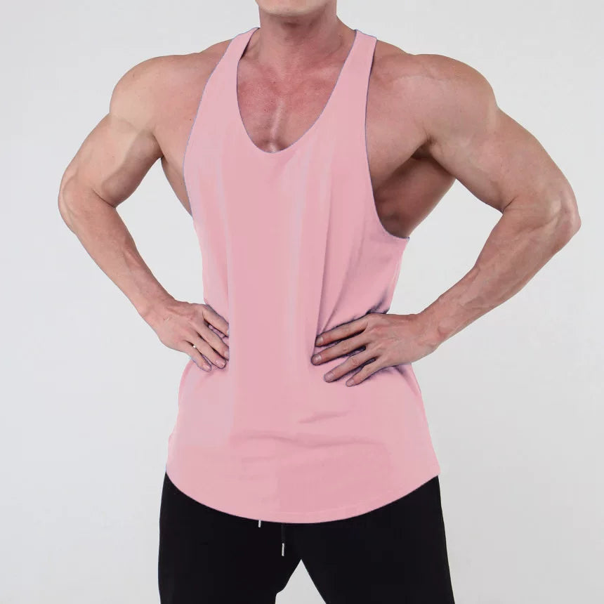 Sports and fitness clothing, men's tank top, I-shaped solid color, American fashion brand, muscle massage, iron dog training, running, breathable and elastic
