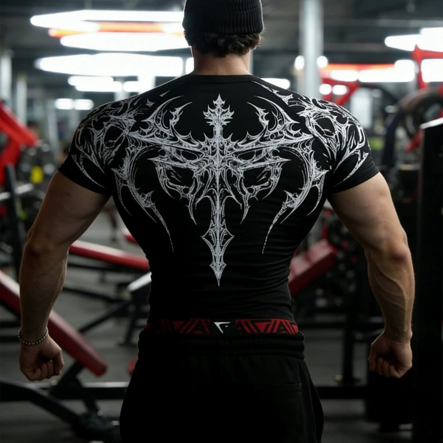 Sports short sleeved men's T-shirt, American trendy brand fitness, muscle massage, iron dog exercise, quick drying, breathable, elastic running, tight fitting