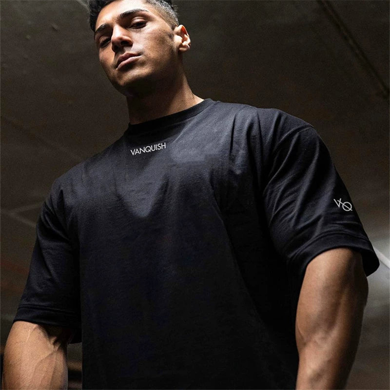 Fitness International Sports Short sleeved Men's T-shirt Loose Trendy Brand Muscle Type American Dog Running Elastic Cotton European Edition Large