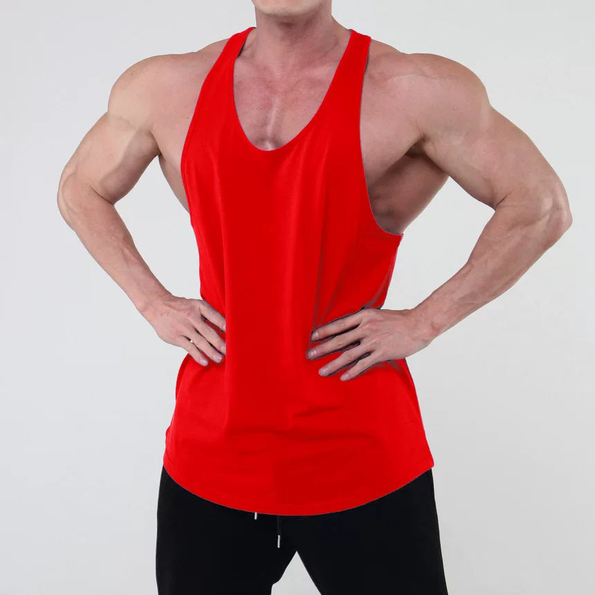 Sports and fitness clothing, men's tank top, I-shaped solid color, American fashion brand, muscle massage, iron dog training, running, breathable and elastic
