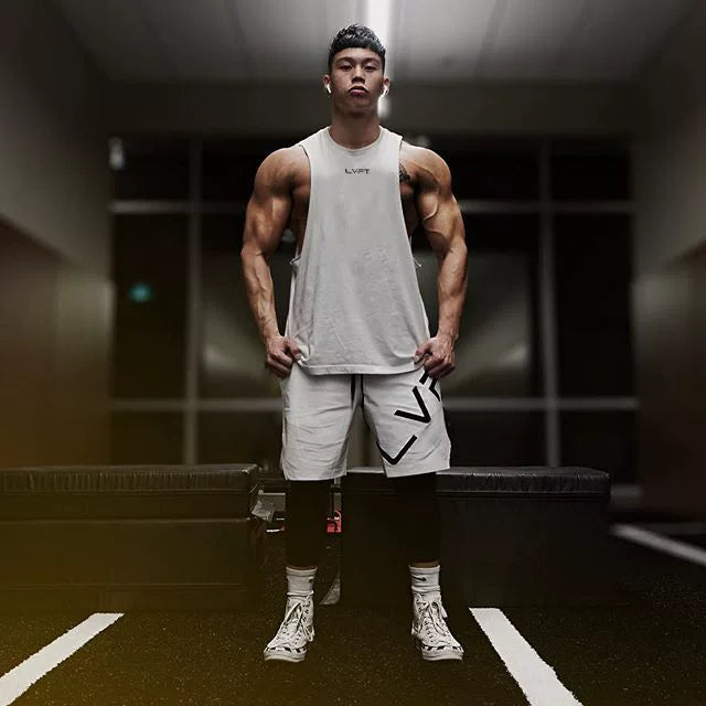 Fitness International Sports Tank Top Men's Shoulder Sleeveless T-shirt Muscle American Iron Training Running Trendy Brand Large Size