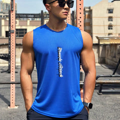Sports vest for men, quick drying, breathable, elastic sleeveless, camisole, basketball, running, muscle training, fitness, iron dog, trendy brand
