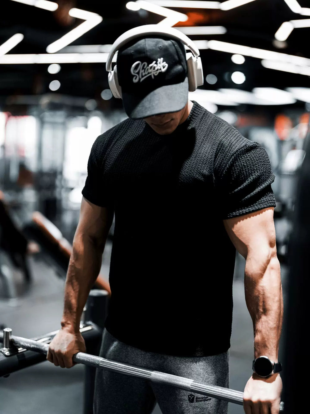 Heavy textured short sleeved men's T-shirt for sports, fitness, round neck, breathable, quick drying, muscle training, iron dog trend brand