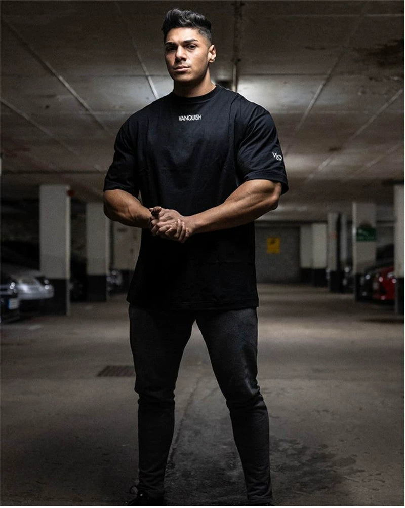 Fitness International Sports Short sleeved Men's T-shirt Loose Trendy Brand Muscle Type American Dog Running Elastic Cotton European Edition Large