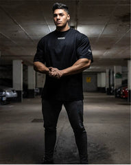 Fitness International Sports Short sleeved Men's T-shirt Loose Trendy Brand Muscle Type American Dog Running Elastic Cotton European Edition Large