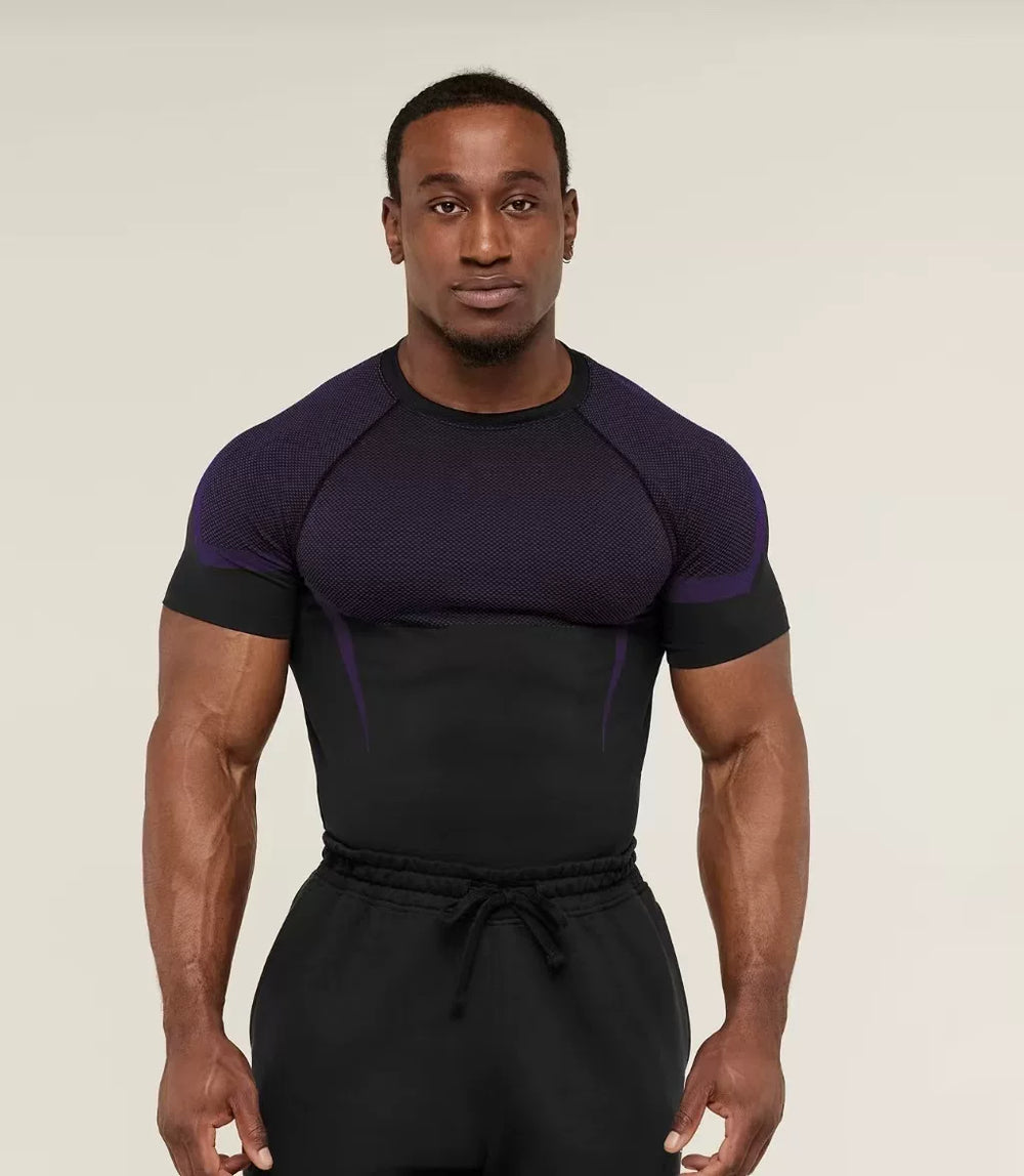 Sports Short sleeved Men's T-shirt Fitness Quick drying Breathable American Trendy Brand Muscle Brushing Iron Cuffs Round Neck Insert Shoulder Sleeve
