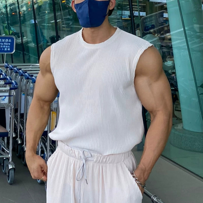 Sports vest men's camisole sleeveless T-shirt loose, quick drying, breathable, elastic, muscle fitness, iron dog trendy brand large size