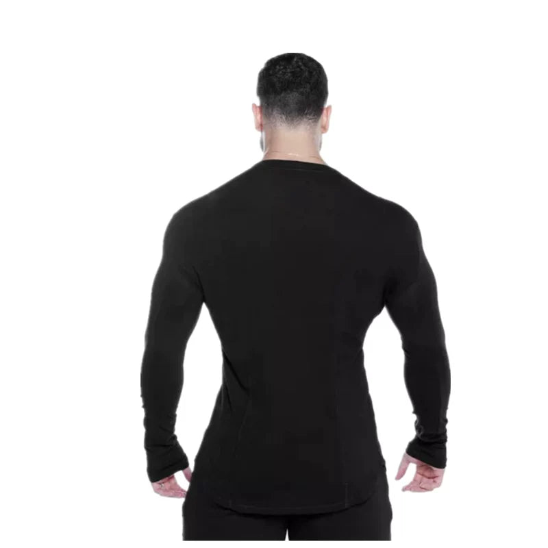 Sports hoodie men's fitness bodysuit long sleeved T-shirt base shirt muscle stretch breathable quick drying American thin plus size