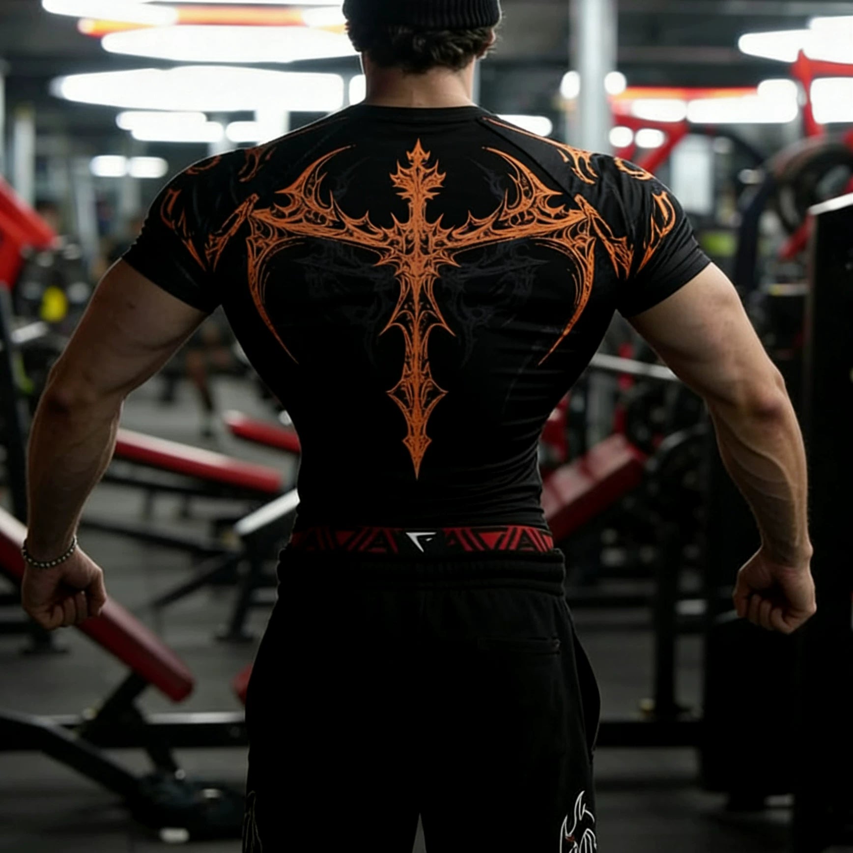 Sports short sleeved men's T-shirt, American trendy brand fitness, muscle massage, iron dog exercise, quick drying, breathable, elastic running, tight fitting