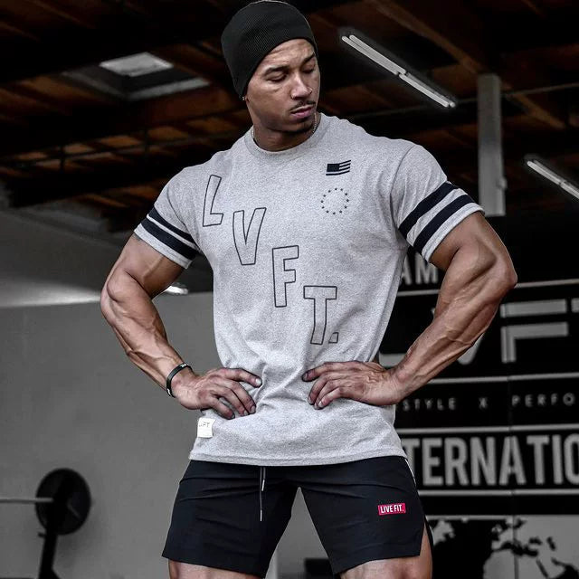 Summer new sports men's short sleeved T-shirt muscle fitness clothes, iron dog brothers, Meichao brand running training basketball