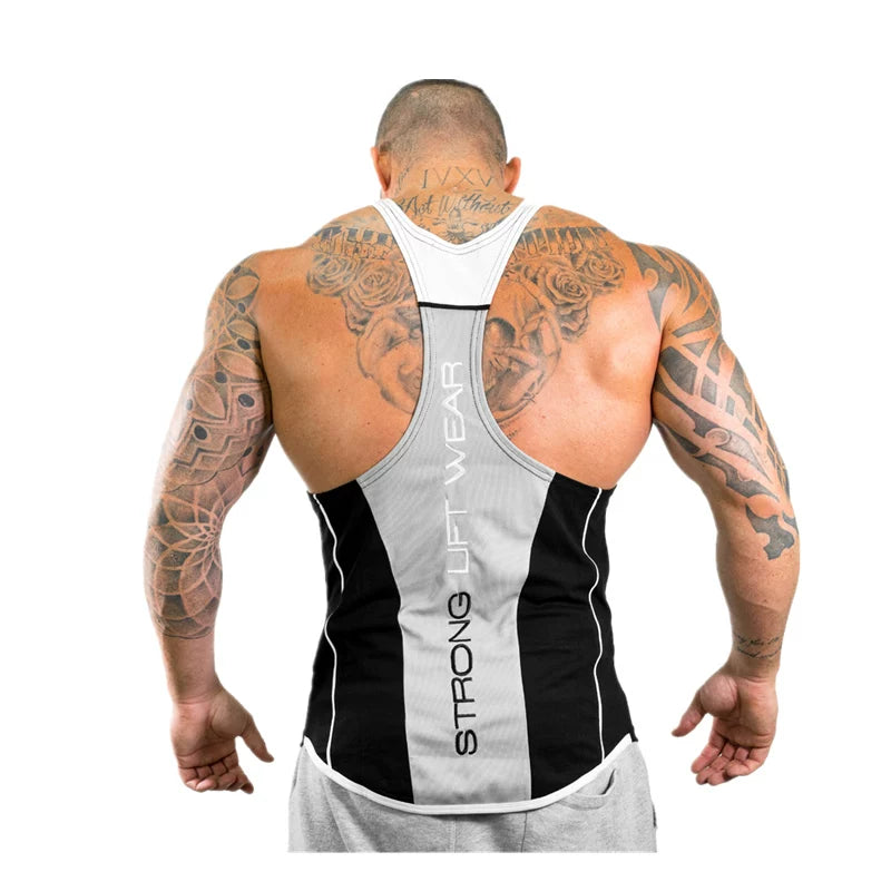 New sports vest men's tight fitting clothes fitness international quick drying clothes muscle massage iron American elastic sleeveless plus size trend