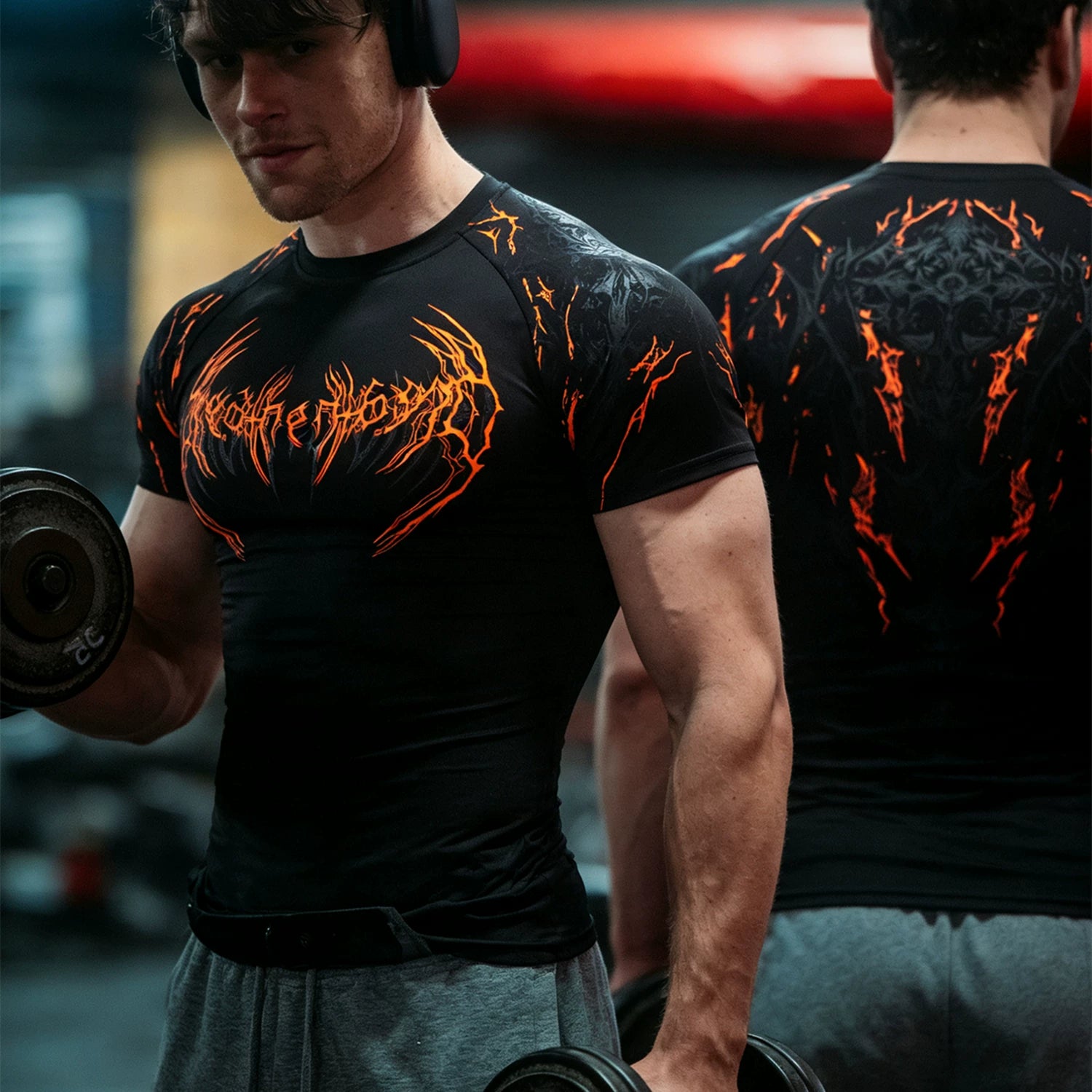 Sports short sleeved men's T-shirt, quick drying, breathable, fitness, stretch, running, muscle building, iron dog brother, American fashion brand