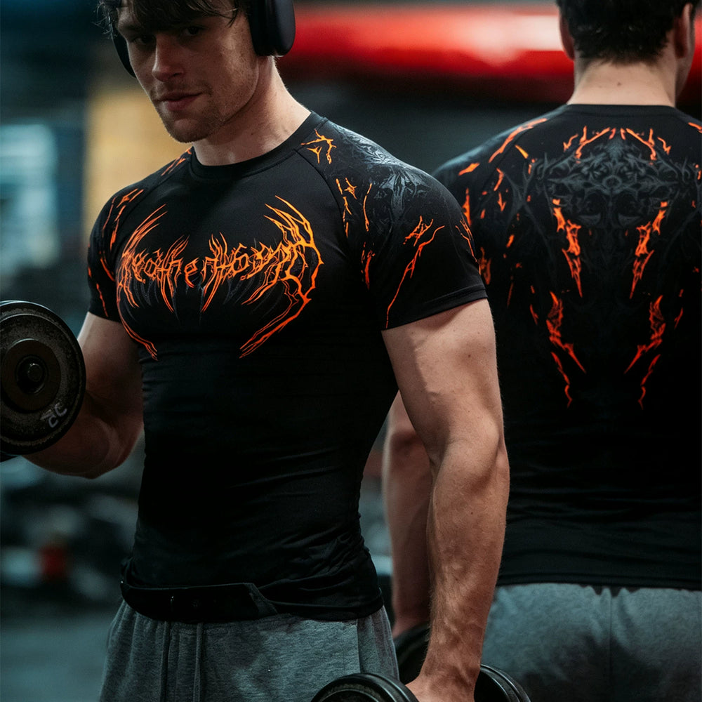 Sports short sleeved men's T-shirt, quick drying, breathable, fitness, stretch, running, muscle building, iron dog brother, American fashion brand